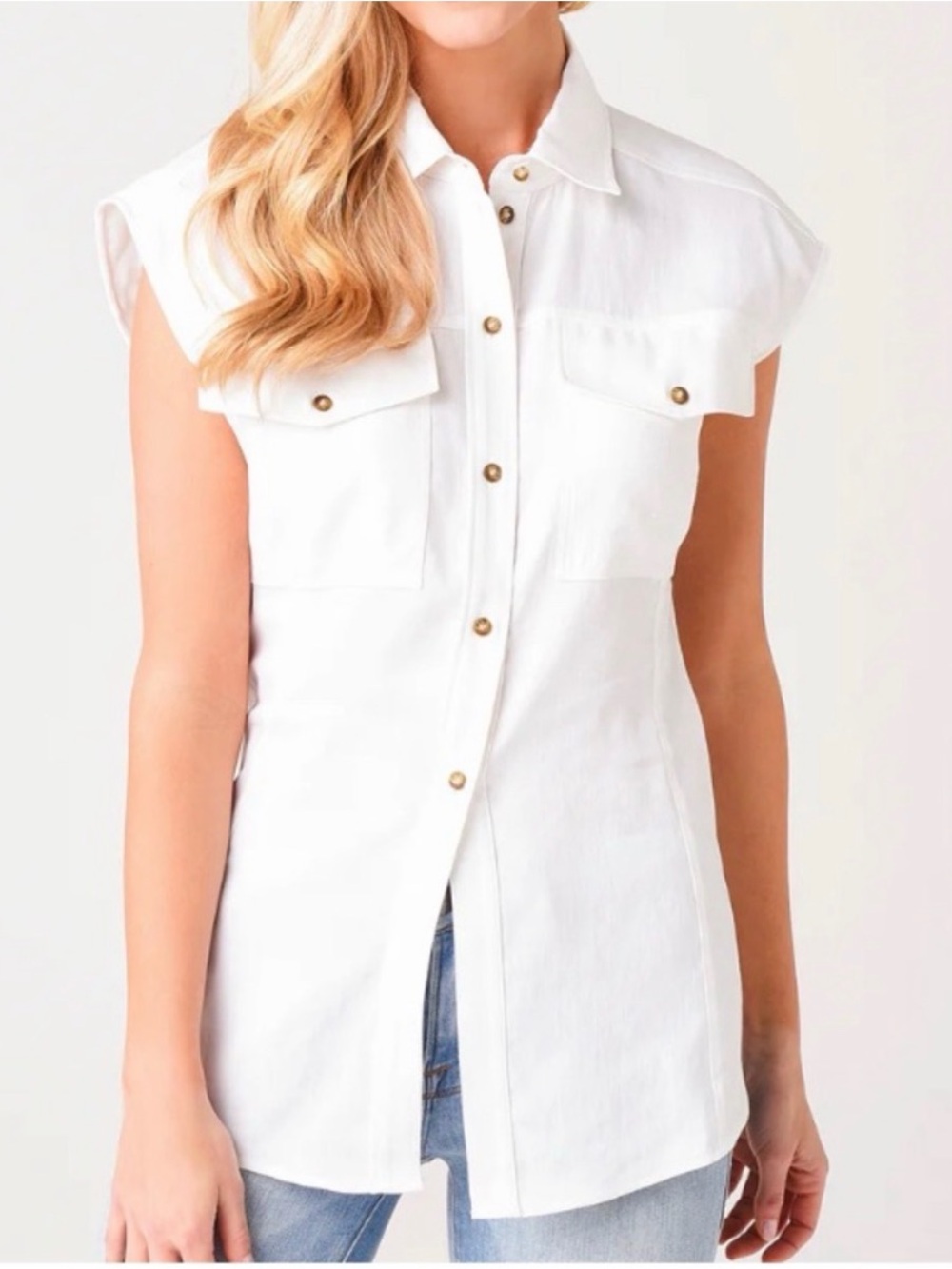 Frame Sleeveless Button-Front White Women's Top